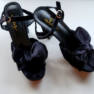 Black velvet platform sandals